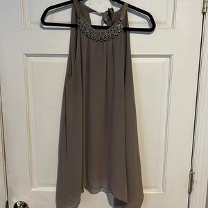 Taupe gray embellished blouse